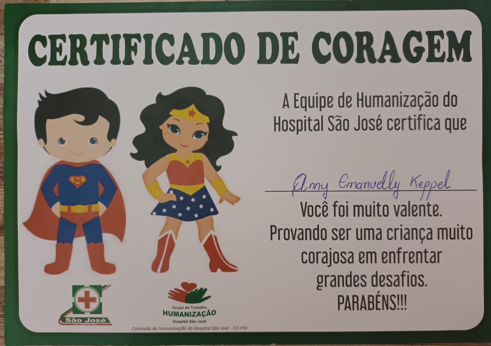 CERTIFICADO DE CORAGEM AJUDAM CRIANCAS